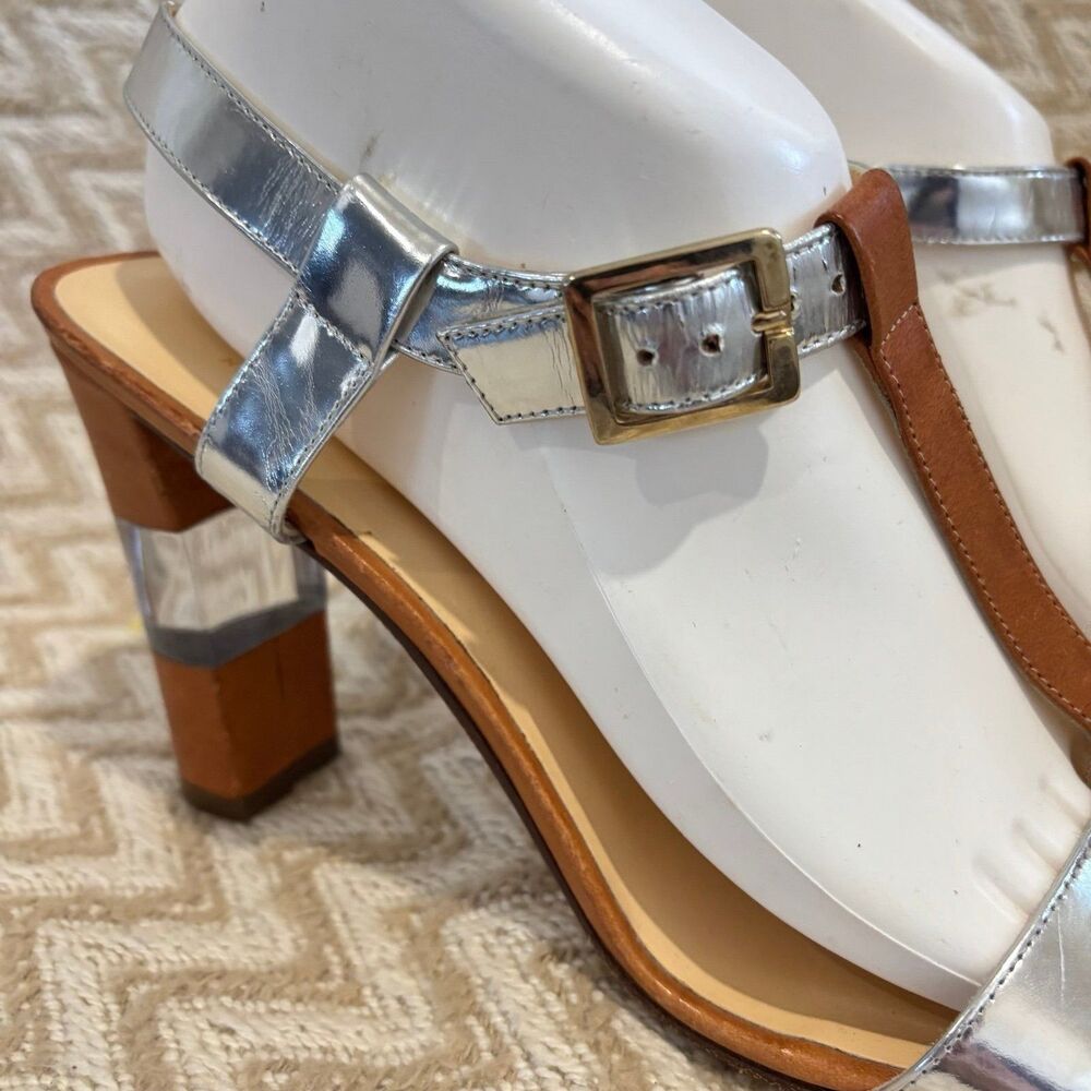 Kate Spade Women's Vero Cuoio Leather Lucite High Heel Shoes Tan Silver Size 10 - Picture 2 of 9